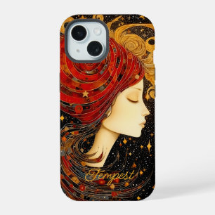 Art Nouveau Red Gold Cosmic Mosaic Personalised iPhone 15 Case