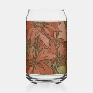Art Nouveau Red Poinsettia Floral Pattern Design Can Glass