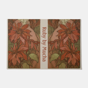 Art Nouveau Red Poinsettia Floral Pattern Design Doormat