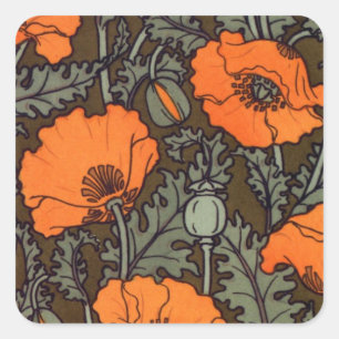 Art Nouveau Red Poppies Square Sticker