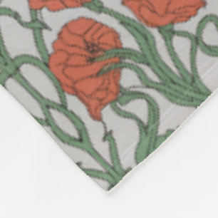 Art Nouveau Red Poppy Floral Throw Blanket