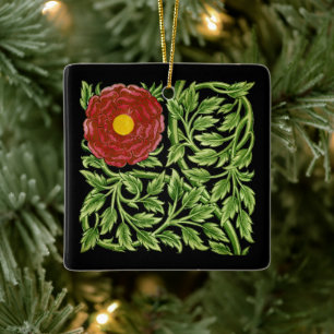 Art Nouveau Red Rose De Morgan  Ceramic Ornament