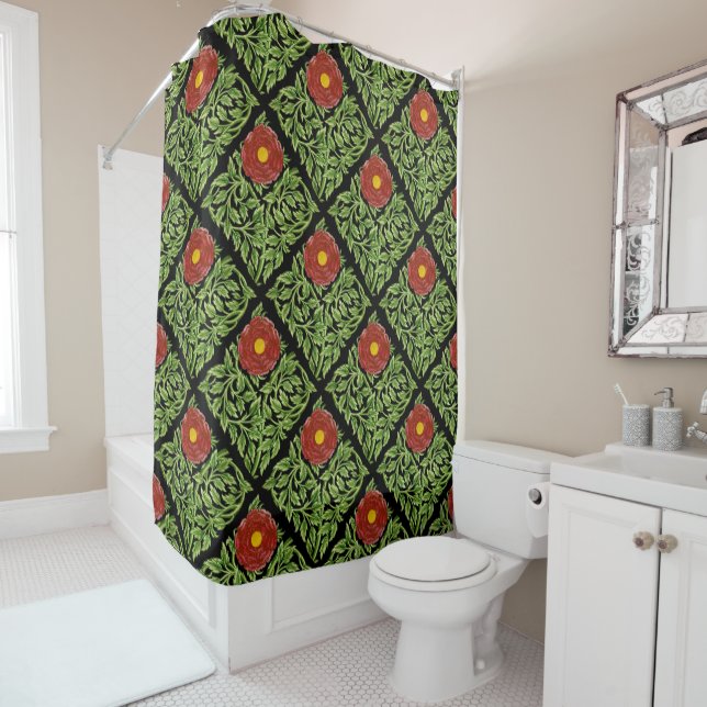 Art Nouveau Red Rose De Morgan  Shower Curtain (In Situ)