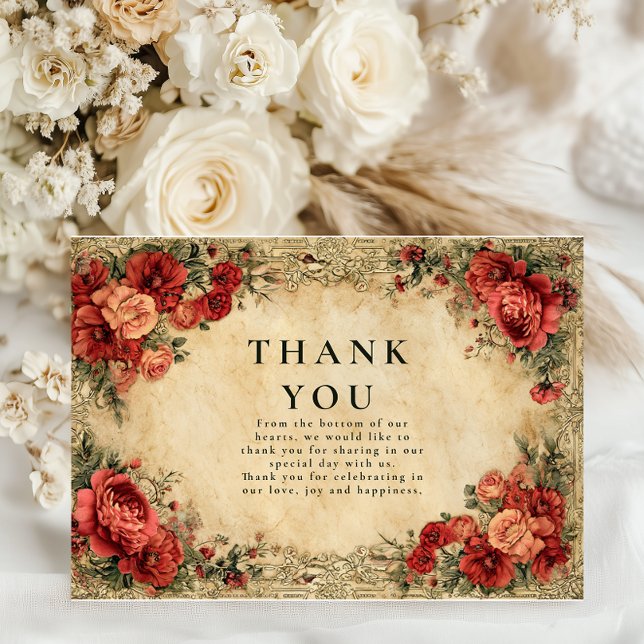 Art Nouveau Red Rose Wedding Thank You Card (Creator Uploaded)
