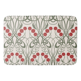 Art Nouveau Red Roses and Sinuous Stems Bath Mat