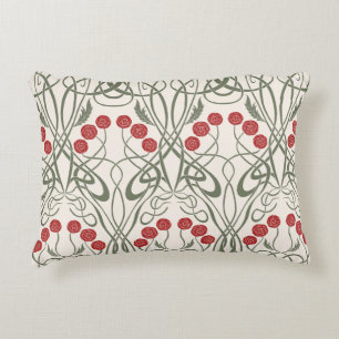 Art Nouveau Red Roses and Sinuous Stems Decorative Cushion