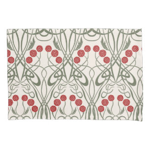 Art Nouveau Red Roses and Sinuous Stems Pillowcase