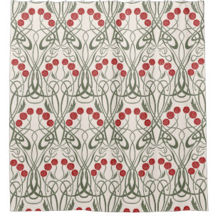 Art Nouveau Red Roses and Sinuous Stems Shower Curtain