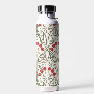 Art Nouveau Red Roses and Sinuous Stems Water Bottle
