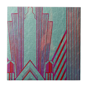 Art nouveau, red, teal, green,vintage,art deco,ele tile