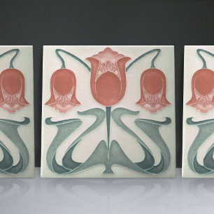 Art Nouveau Red Tulips Home Wall Decor Tile