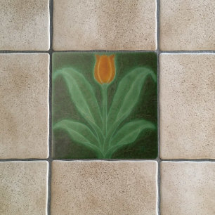Art Nouveau Reproduction Orange Tulip on Green  Tile