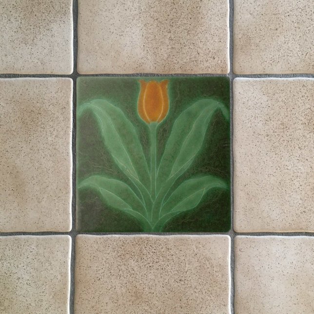 Art Nouveau Reproduction Orange Tulip on Green  Tile (Creator Uploaded)