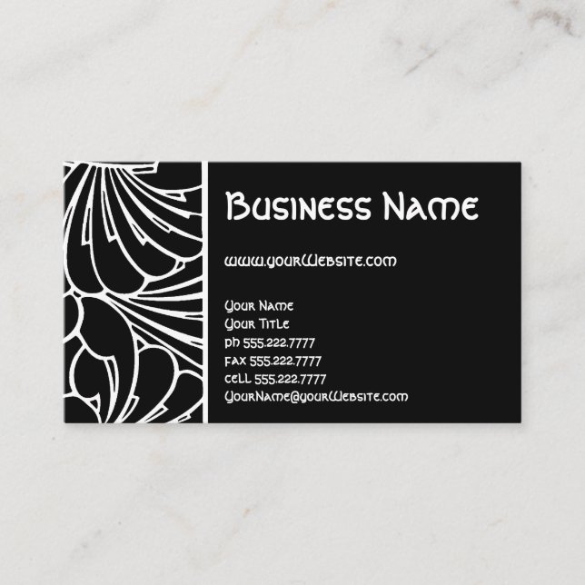 Art Nouveau Retro Chic Black White Floral Pattern Business Card (Front)