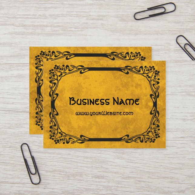 Art Nouveau Retro Elegant Black Decorative Border Business Card (Front/Back In Situ)
