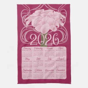 Art Nouveau Retro Floral Calla Lily 2026 Calendar Tea Towel