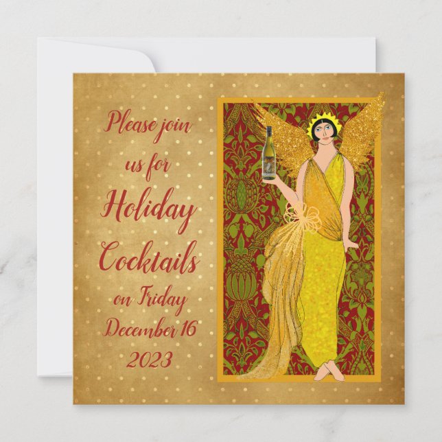 Art Nouveau Retro Holiday Angel  Invitation (Front)