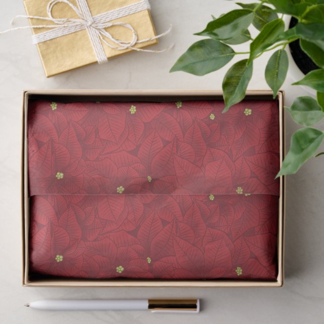 Art Nouveau Retro Red Floral Christmas Poinsettia Tissue Paper (Gift)
