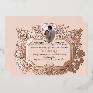 Art Nouveau Rococo Elegant Photo Rose Gold Wedding