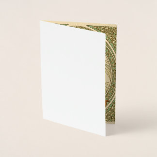 Art nouveau romantic illustration white flowers foil card