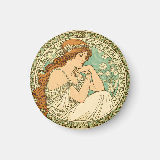 Art nouveau romantic illustration white flowers magnet