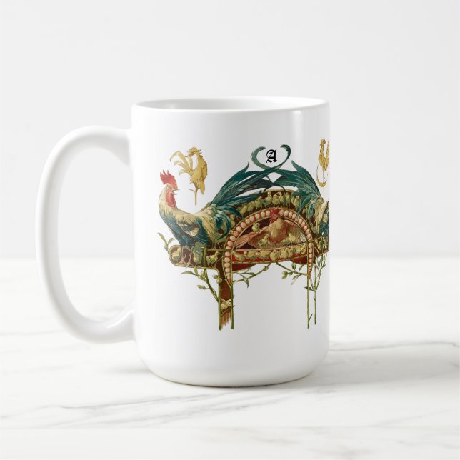 Art Nouveau Roosters & Chickens Coffee Mug (Left)