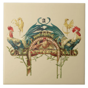 Art Nouveau Roosters & Chickens Tile