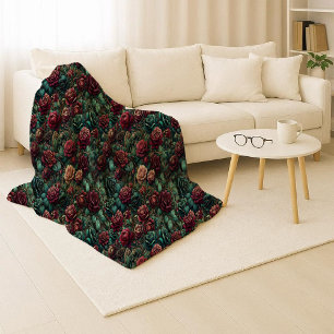 Art Nouveau Rose Teal Gold Cosy Sherpa Blanket