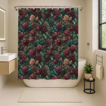 Art Nouveau Rose Teal Gold Floral Shower Curtain