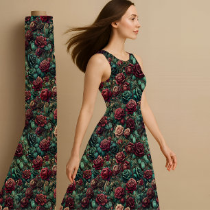 Art Nouveau Rose Teal Gold Maximalist Fabric Print