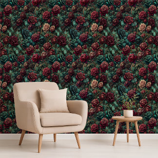 Art Nouveau Rose Teal Gold Maximalist Wallpaper