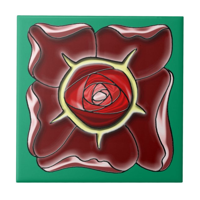 Art Nouveau rose Tile (Front)