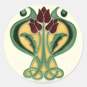Art Nouveau Rose Tile Classic Round Sticker