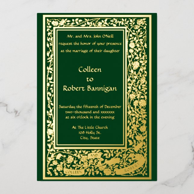 Art Nouveau Rose Vine Border Wedding (Front)