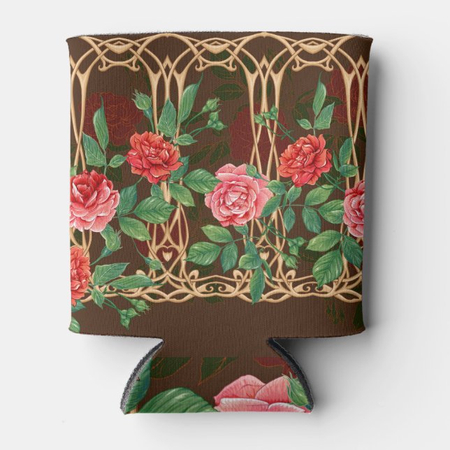 Art Nouveau Roses: Wicker Imitation Can Cooler (Front)