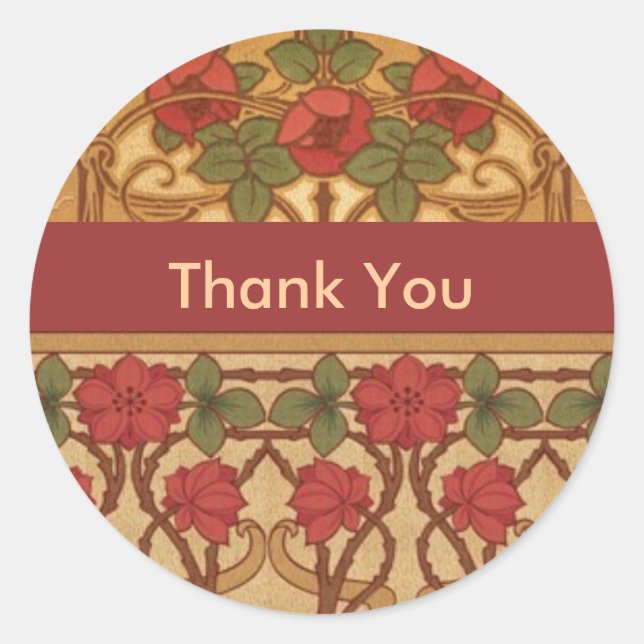 Art Nouveau RosesThank You Classic Round Sticker (Front)