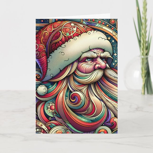 Art Nouveau Santa Claus Christmas Holiday Card (Front)