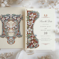 Art Nouveau Save the Date Card White Lilies
