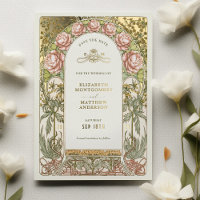 Art Nouveau Save the Date Wedding Gold Foil