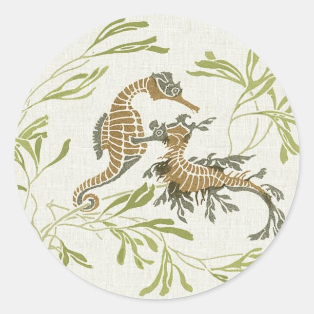 Art Nouveau Seahorse Illustration - Altered Art Classic Round Sticker (Front)