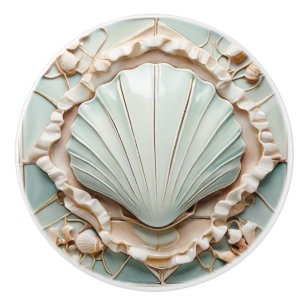 Art Nouveau Seashell Faux Relief Mint Clam Shell Ceramic Knob