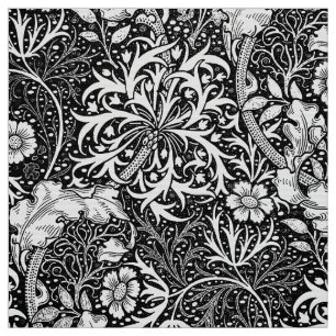 Art Nouveau Seaweed Floral, Black and White Fabric