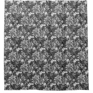 Art Nouveau Seaweed Floral, Black and White Shower Curtain