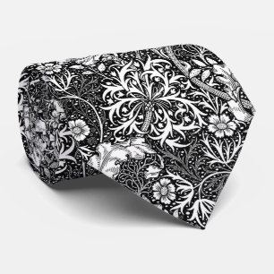 Art Nouveau Seaweed Floral, Black and White Tie