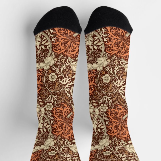 Art Nouveau Seaweed Floral, Brown and Beige Socks (Top)
