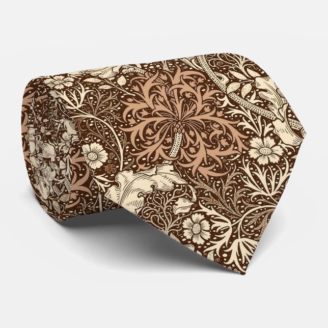 Art Nouveau Seaweed Floral, Brown and Beige Tie (Rolled)