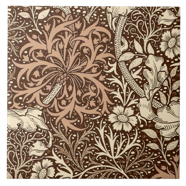 Art Nouveau Seaweed Floral, Brown and Beige Tile (Front)