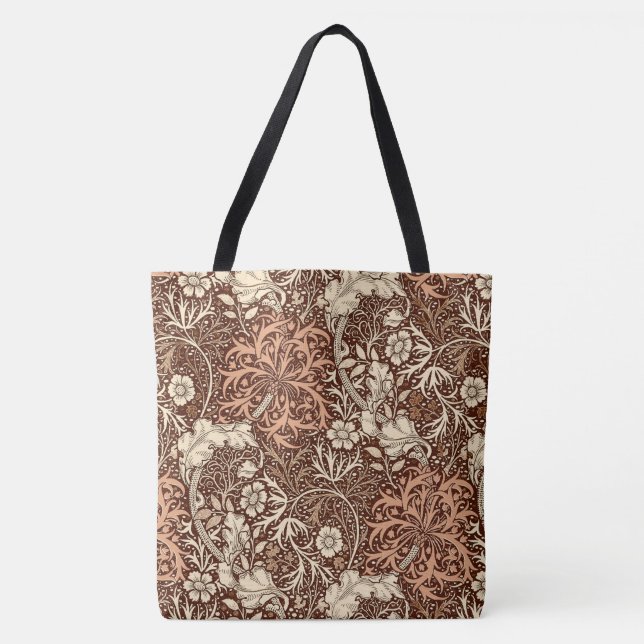 Art Nouveau Seaweed Floral, Brown and Beige Tote Bag (Front)