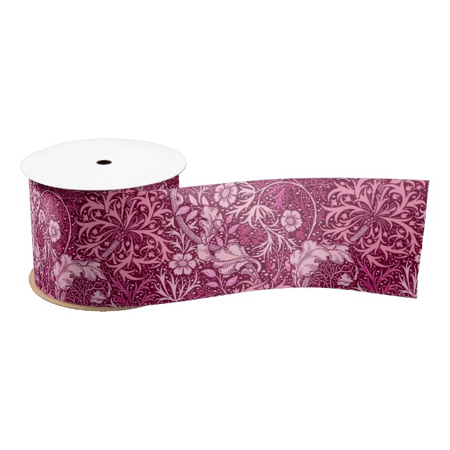 Art Nouveau Seaweed Floral, Burgundy & Coral Pink Satin Ribbon (Spool)