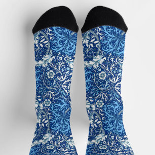 Art Nouveau Seaweed Floral, Cobalt Blue and White Socks